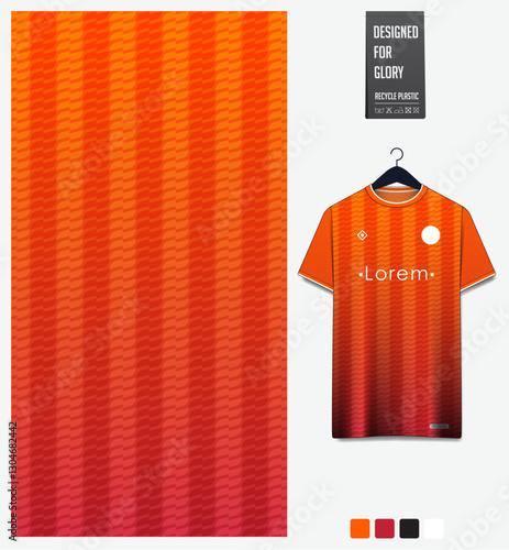 Geometric pattern with gradient background for fabric textile design. Sport shirt mockup template for football, soccer, basketball, cycling, running, rugby, baseball, racing, or sportswear. 