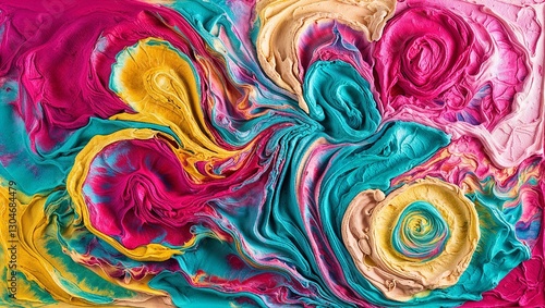 A vibrant interplay of spirals and colors creates visual intrigue.