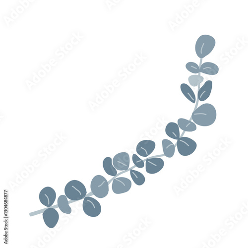 Branch of silver dollar or baby blue pulverulenta eucalyptus. Gum tree twig isolated design element. Vector cartoon illustration