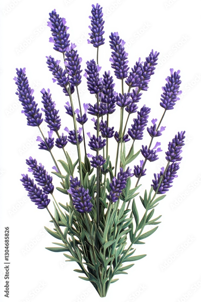Captivating lavender bouquet on white backdrop evoking serenity and natural beauty in botanical illustration style for wellness and aromatherapy concepts Captivating lavender bouquet on white backdrop evoking serenity and natural beauty in botanical illustration style for wellness and aromatherapy concepts