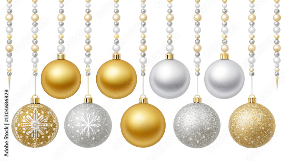 Gold and Silver Christmas Ornaments with Pearl String Gold and Silver Christmas Ornaments with Pearl String