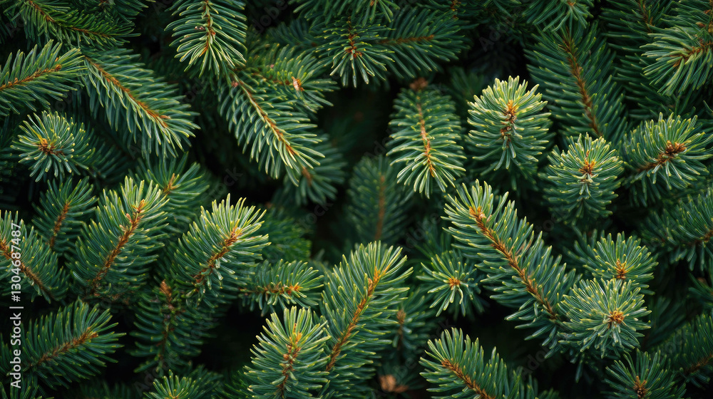 Dense Green Pine Branches Create a Lush, Textured Backdrop in a Serene Natural Setting Dense Green Pine Branches Create a Lush, Textured Backdrop in a Serene Natural Setting