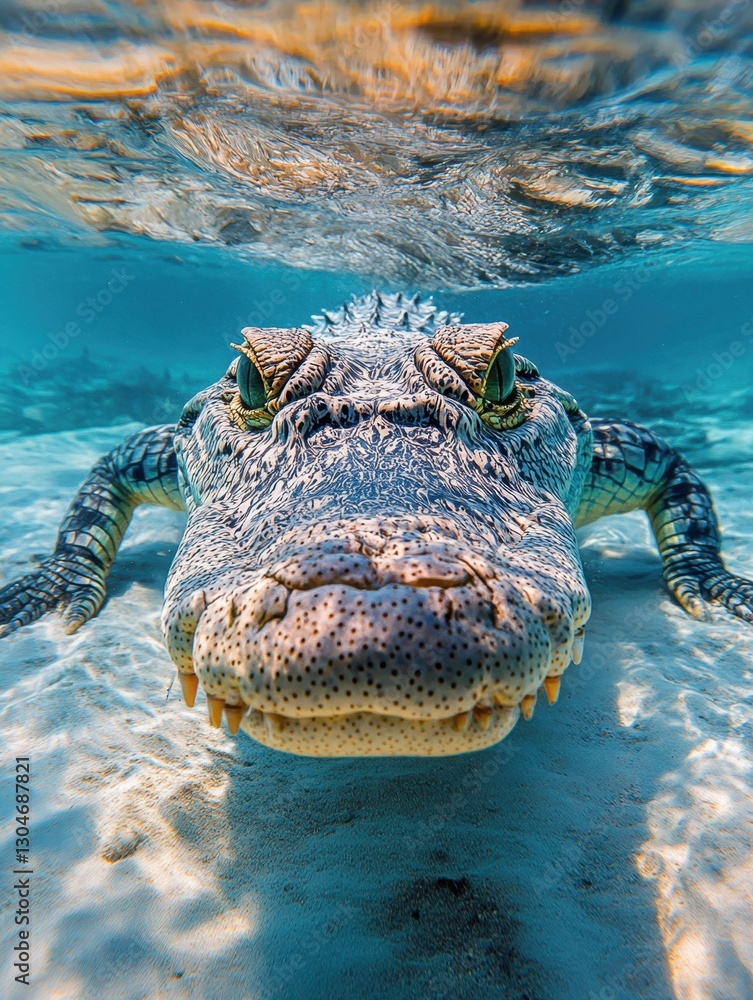 custom made wallpaper toronto digitalCaptivating underwater portrait of an alligator swimming in crystal clear turquoise water on a sunny day showcasing its unique texture and detail