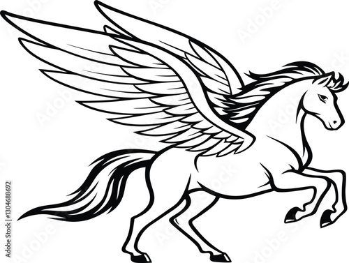 mythical winged horse pegasus outline drawing in vector style
