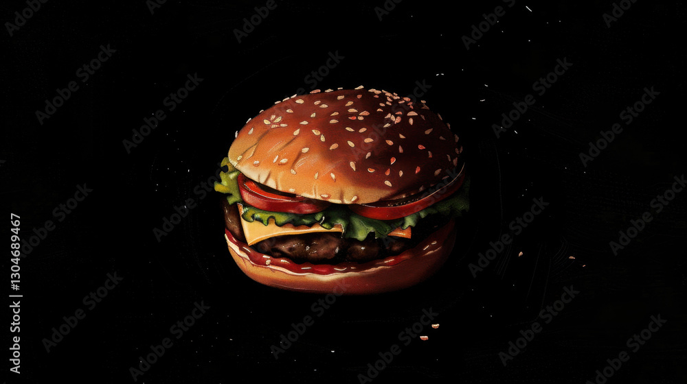 hamburger on black background