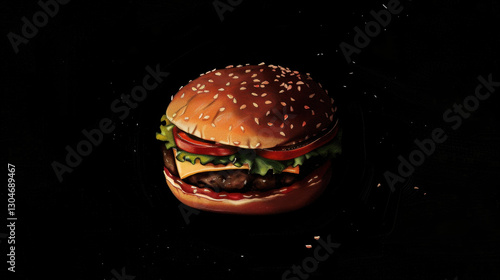 Obraz na płótnie hamburger on black background w salonie