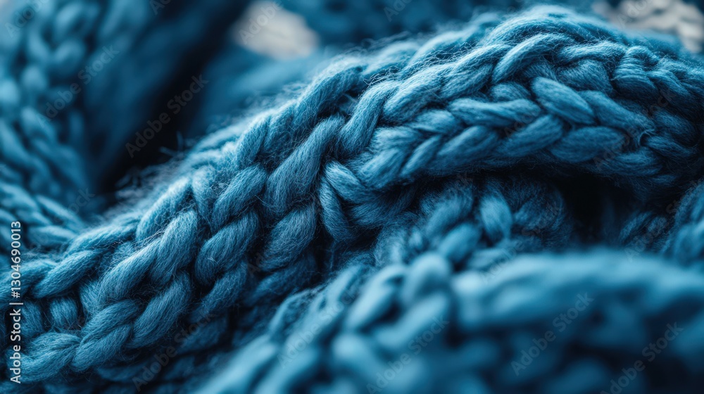 Close Up View Of Deep Blue Knitted Wool Fabric Close Up View Of Deep Blue Knitted Wool Fabric