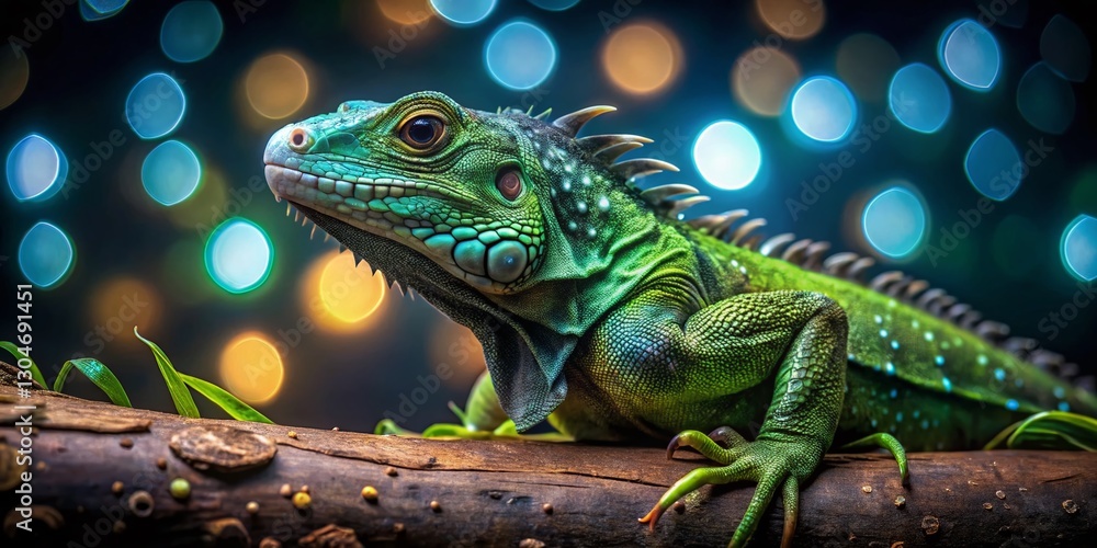 Night Iguana Bokeh, Tropical Reptile, Green Lizard, Reptile Photography, Wildlife Night Shot Night Iguana Bokeh, Tropical Reptile, Green Lizard, Reptile Photography, Wildlife Night Shot