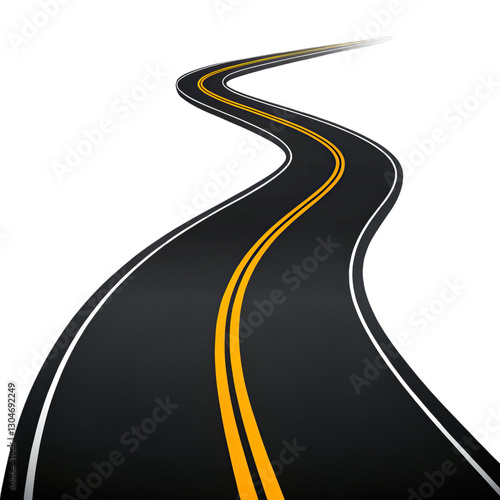 winding two-lane highway, depicted in a 3D style.