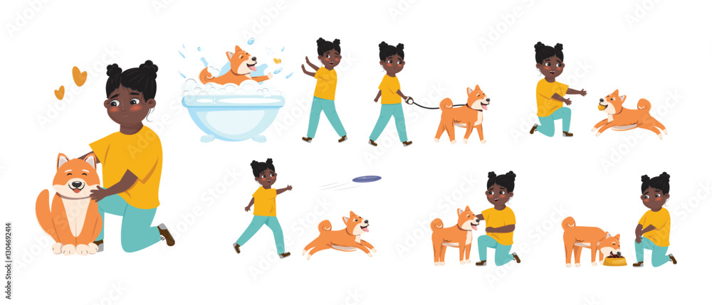 Happy black girl and her Shiba Inu dog having some nice time together Happy black girl and her Shiba Inu dog having some nice time together