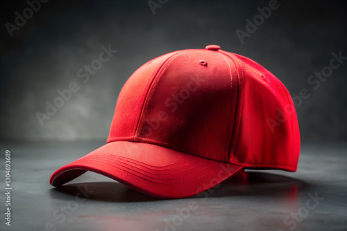Wallpaper Mural Mockup. Stylish baseball red cap mockup on dark surface, closeup. Mockup for your design. Torontodigital.ca