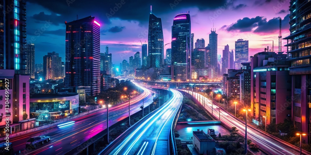 Obraz premium Night Traffic on Borommaratchachonnani Road, Bangkok - Cityscape Lights