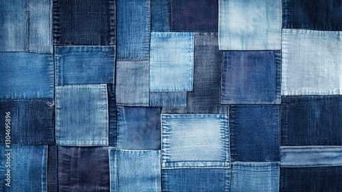 Obraz na płótnie A patchwork of denim squares in various shades of blue w salonie