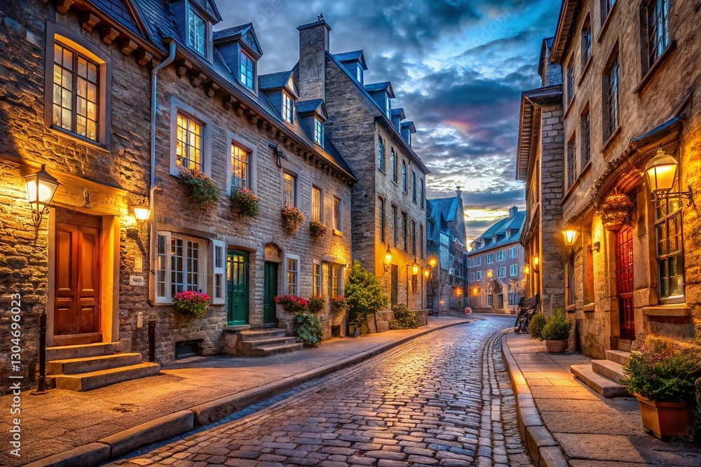 Fototapeta premium Old Quebec City Streetscape Night HDR Photography