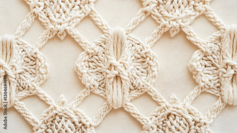 Fototapeta premium Cream colored yarn creates a textured woven pattern