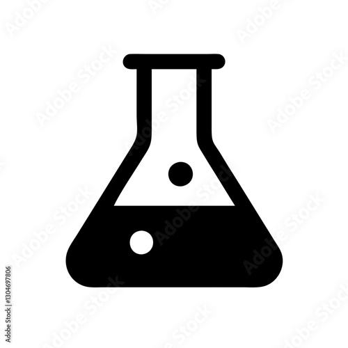 Chemistry flask icon, bold style, black silhouette, laboratory equipment symbol, copy space
