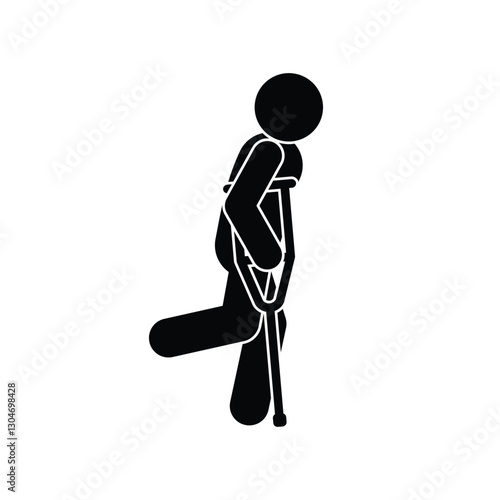 man with crutch, injury icon, person standing isolated on transparent, stick figure stickman, human silhouette	
