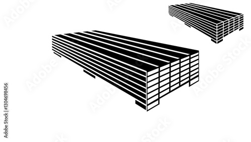 Pile of wooden boards, black isolated silhouette