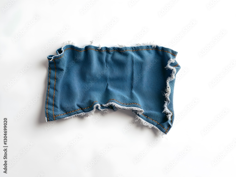 A ripped and frayed denim cloth, isolated with rough edges and visible fibers. Generative AI A ripped and frayed denim cloth, isolated with rough edges and visible fibers. Generative AI