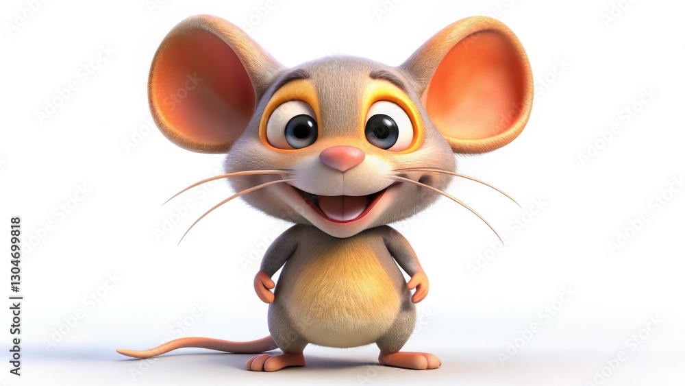 Adorable 3D Animated Mouse Character, Smiling, White Background, Drone Photography Style, High Resolution Image Adorable 3D Animated Mouse Character, Smiling, White Background, Drone Photography Style, High Resolution Image