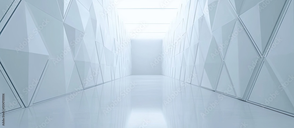 Obraz premium Modern White Corridor with Triangular Panels