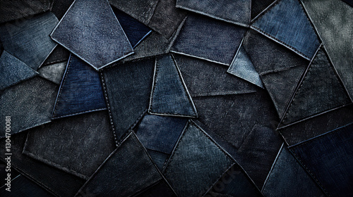 Overlapping denim fabric creates a textured backdrop for modern fashion photography
