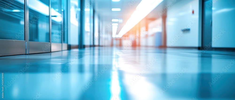 Serene hospital corridor with gleaming floor and soft light creating a modern and calming atmosphere for healing and recovery Serene hospital corridor with gleaming floor and soft light creating a modern and calming atmosphere for healing and recovery