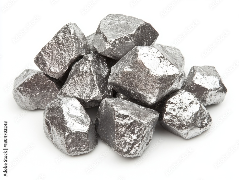 Heap of Shiny Silver Nuggets on White Background Close Up Macro Shot for Precious Metal Concept Heap of Shiny Silver Nuggets on White Background Close Up Macro Shot for Precious Metal Concept