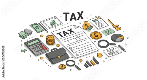 Hand-Drawn Tax and Financial Planning Concept Illustration