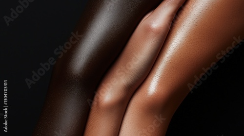 Four types of Skin tones - ebony, African-American, white, freckled white skin, european spanish color. Diversity concept beauty photo.