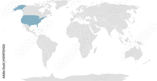 vector illustration represents a stylized depiction of the world, composed of 225 elements, showcasing a global theme world, map on transparent background, usa marked in blue