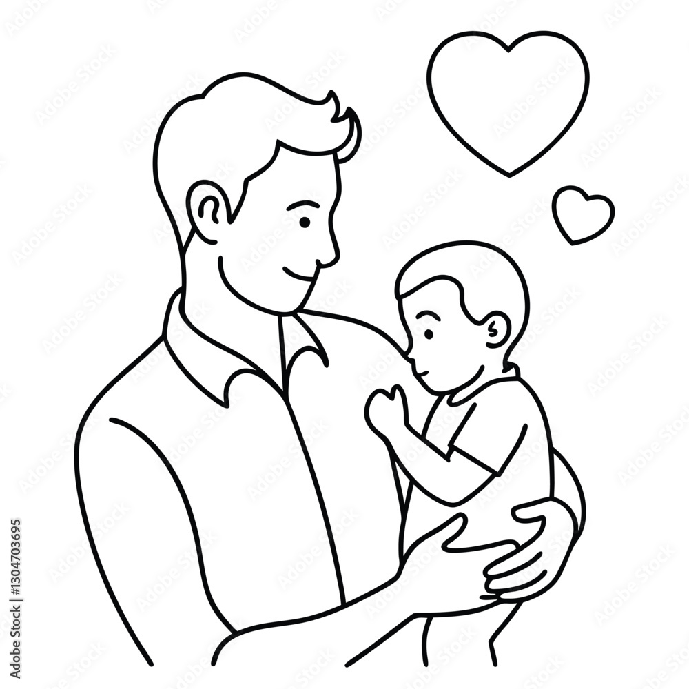 father with son and-daughter one line vector images on white background father with son and-daughter one line vector images on white background