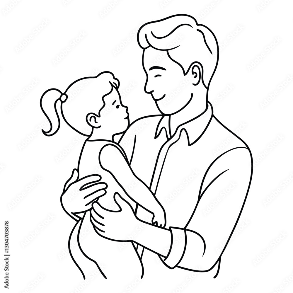 father with son and-daughter one line vector images on white background father with son and-daughter one line vector images on white background