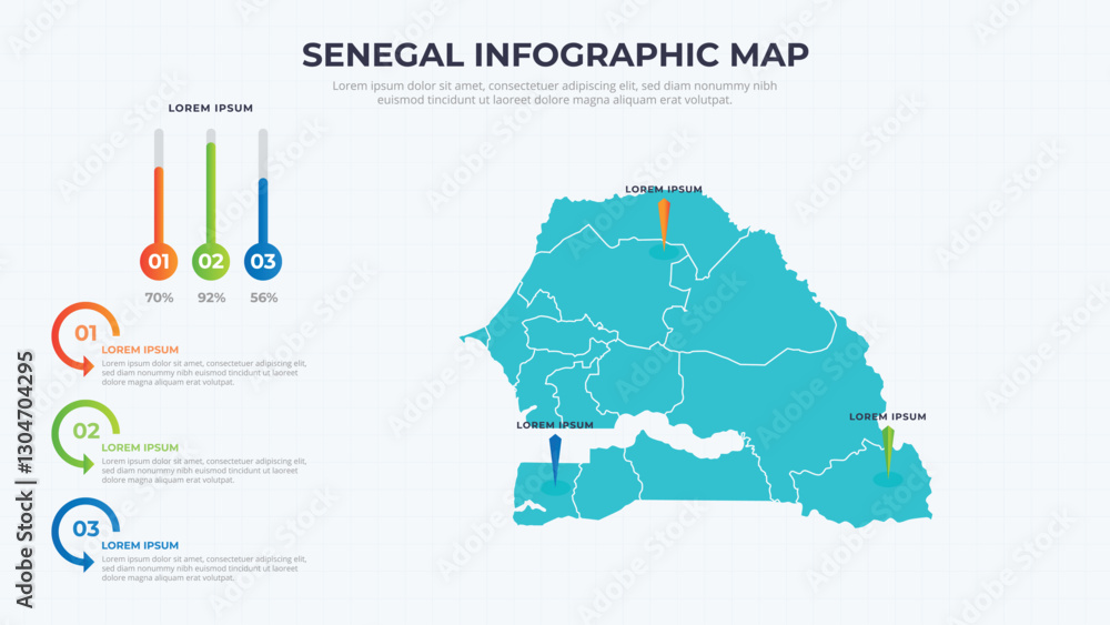 Fototapeta Infographic Map of Senegal. Senegal country map infographic colored vector template with regions and pointer marks.