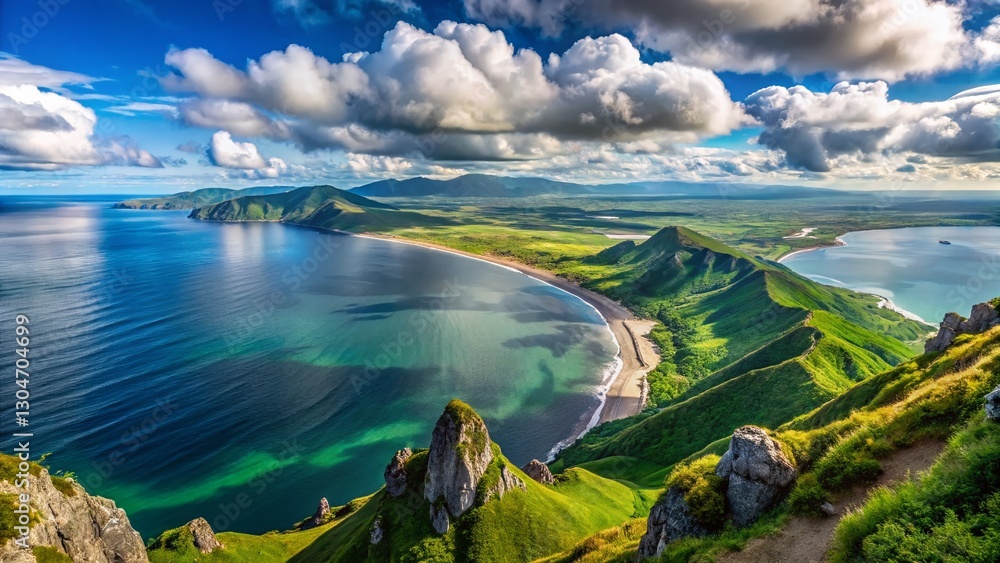 Obraz premium Panoramic View of Aniva Bay & Sakhalin Island from White Rock