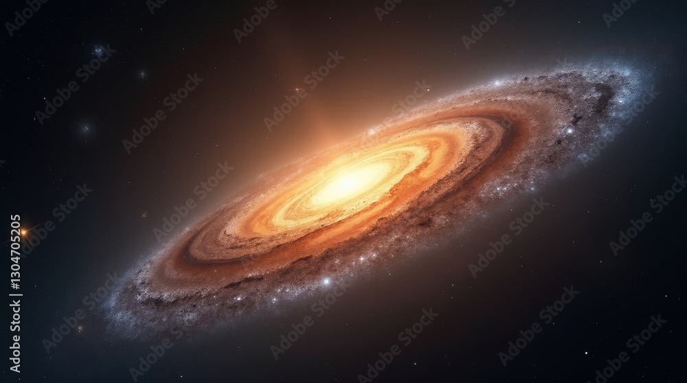Spiral galaxy with bright golden core against a dark background, a stunning astronomical image Spiral galaxy with bright golden core against a dark background, a stunning astronomical image