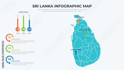 Infographic Map of Sri Lanka. Sri Lanka country map infographic colored vector template with regions and pointer marks.