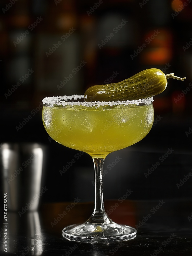 Fototapeta premium Pickle margarita with salt rim in elegant glass.