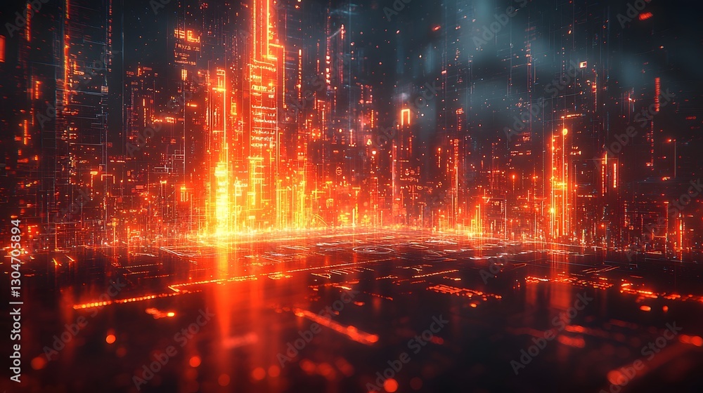 Fototapeta premium Futuristic Skyline Emerging from Glowing Chalkboard of Equations and Doodles Symbolizing the Power of Education and Learning