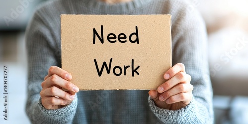 Wallpaper Mural Job Seeker Holding Sign 'Need Work' Torontodigital.ca