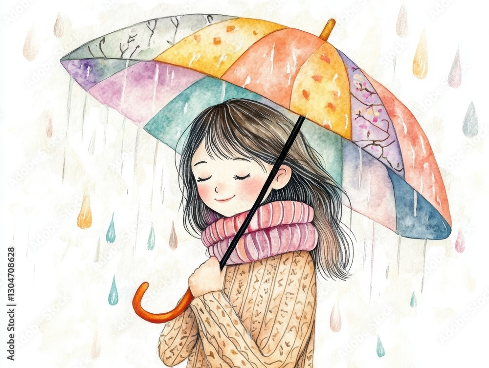 Fototapeta premium A girl is holding an umbrella and smiling