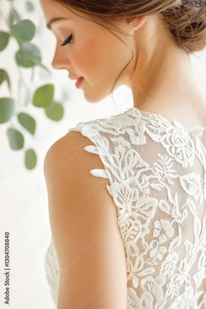 Fototapeta premium Bridal dress close-up featuring delicate lace details
