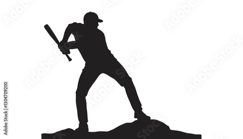 Silhouette of baseball player swinging bat on plain background
