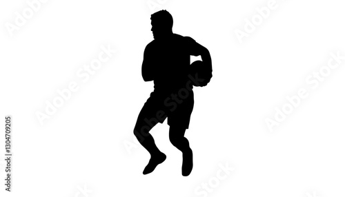 Silhouette of basketball player dribbling against white background