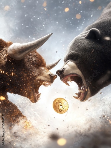 Bull vs bear cryptocurrency showdown: bitcoin market battle.