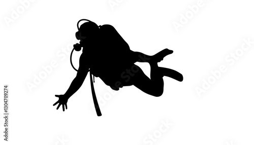 Diver swimming underwater in silhouette