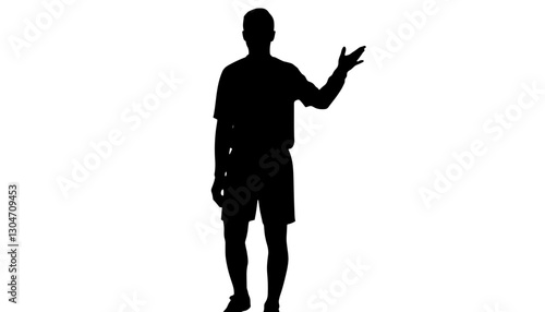Silhouette of a man gesturing against a white background