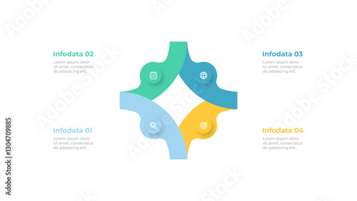 Business infographic design elements with 4 sections. Vector illustration. Idea for workflow diagram, info chart, annual report.