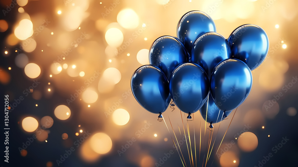 Blue Balloons with Golden Light Dots Background Blue Balloons with Golden Light Dots Background