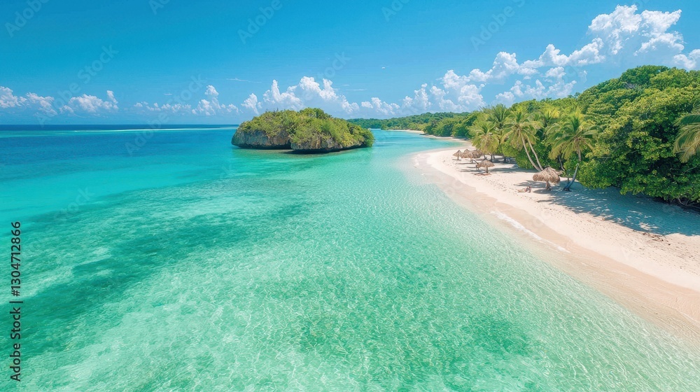 Obraz premium Tropical Paradise with Crystal Clear Water and White Sand Shoreline